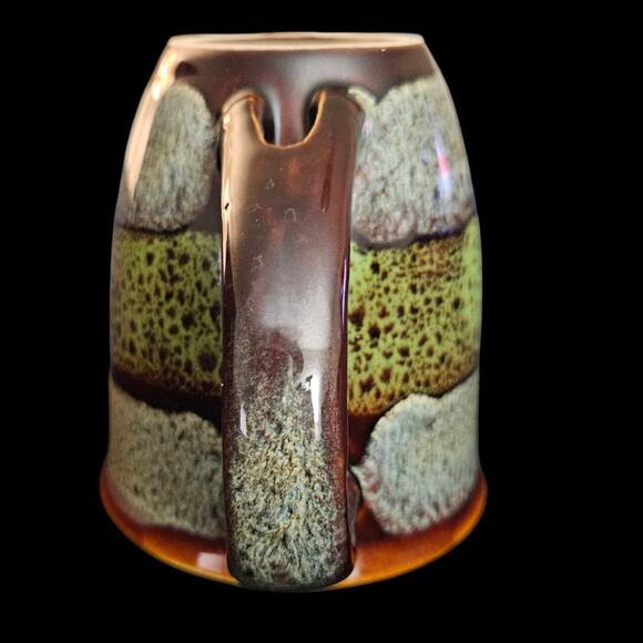 Vintage Studio Pottery Mug Brown Green Textured Drip Glaze 4.75"x4.5" Handmade - Picture 4 of 6